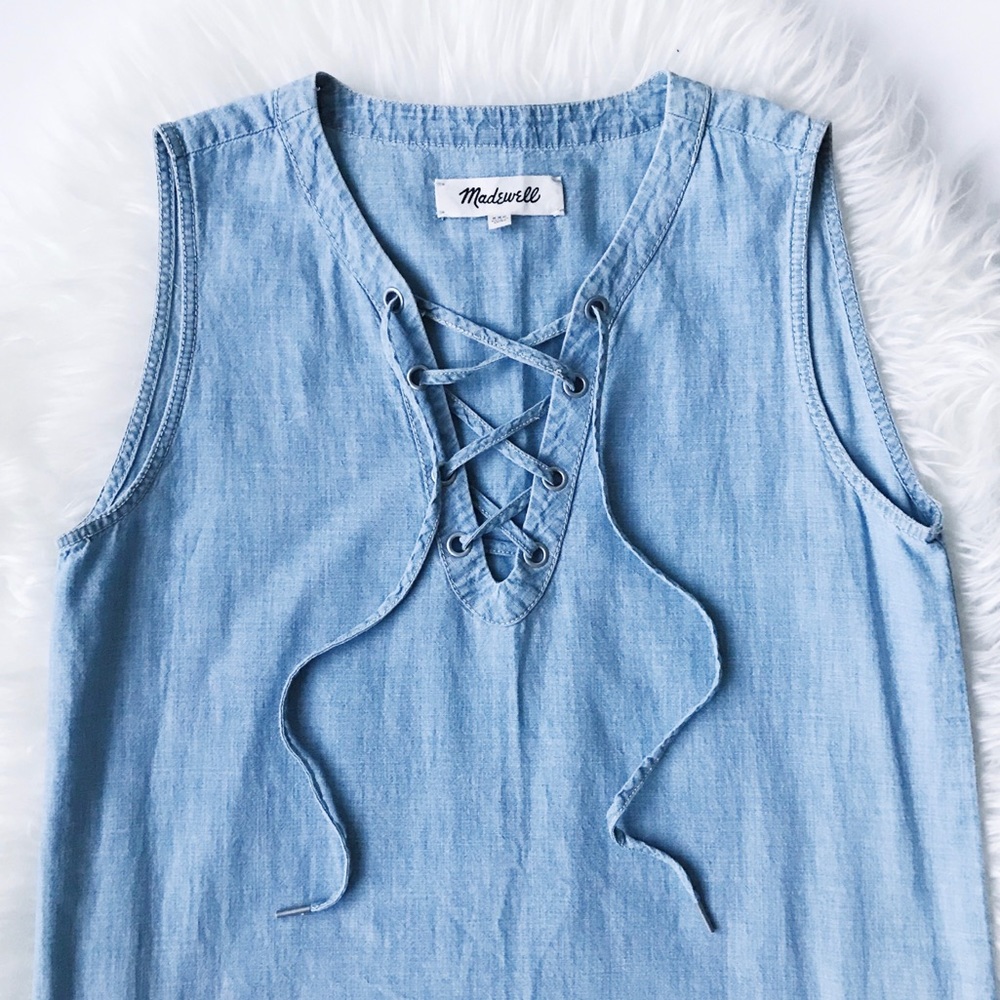 Madewell Chambray Lace-up Shift Dress - Picture 5 of 8